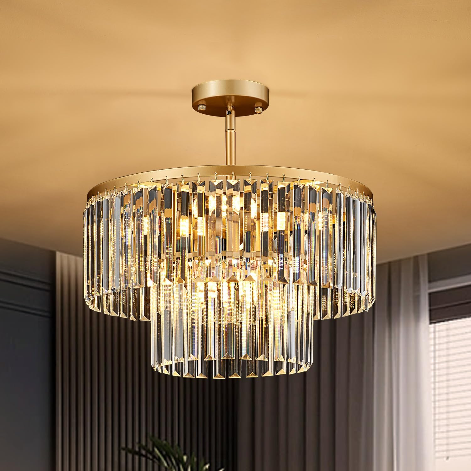 Luxury Round Crystal Chandelier - 8-Light Modern Gold Pendant with Dimmable E12 Base, Adjustable Height for Dining Room, Living Room, Hallway