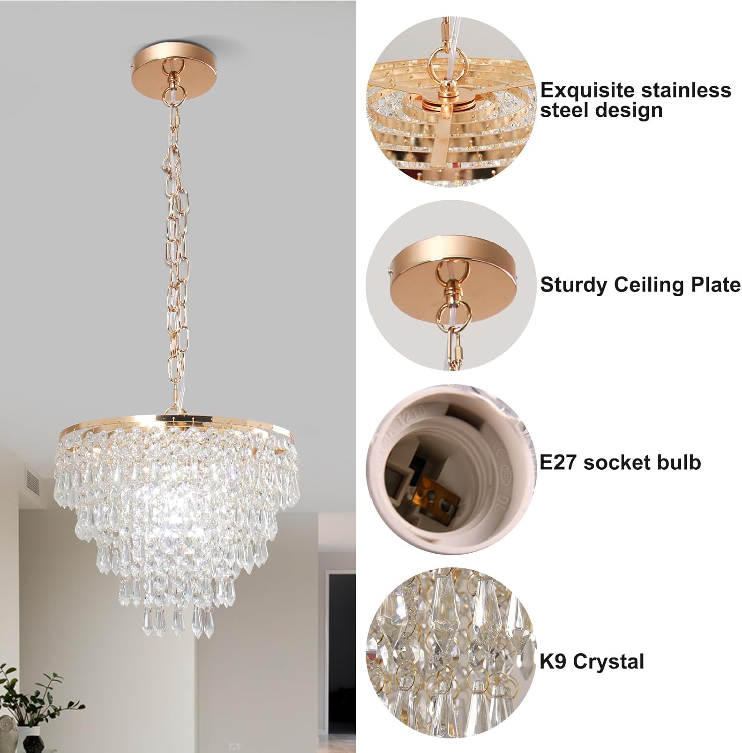 Modern Crystal Chandelier Pendant Light - 11.8