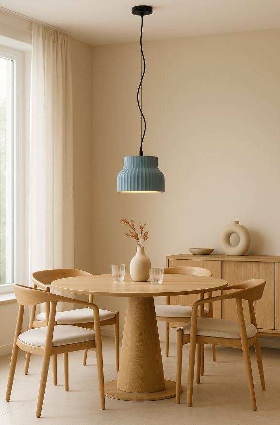 Nordic Light Blue Ribbed Pendant Light with Adjustable Cord