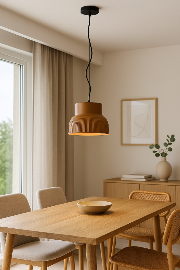 Modern Ribbed Ceramic Pendant Light with Matte Black Finish