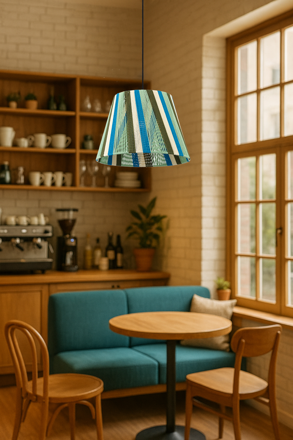 Colorful Cotton String Pendant Light - Handmade Woven Lampshade, Adjustable Ceiling Lamp