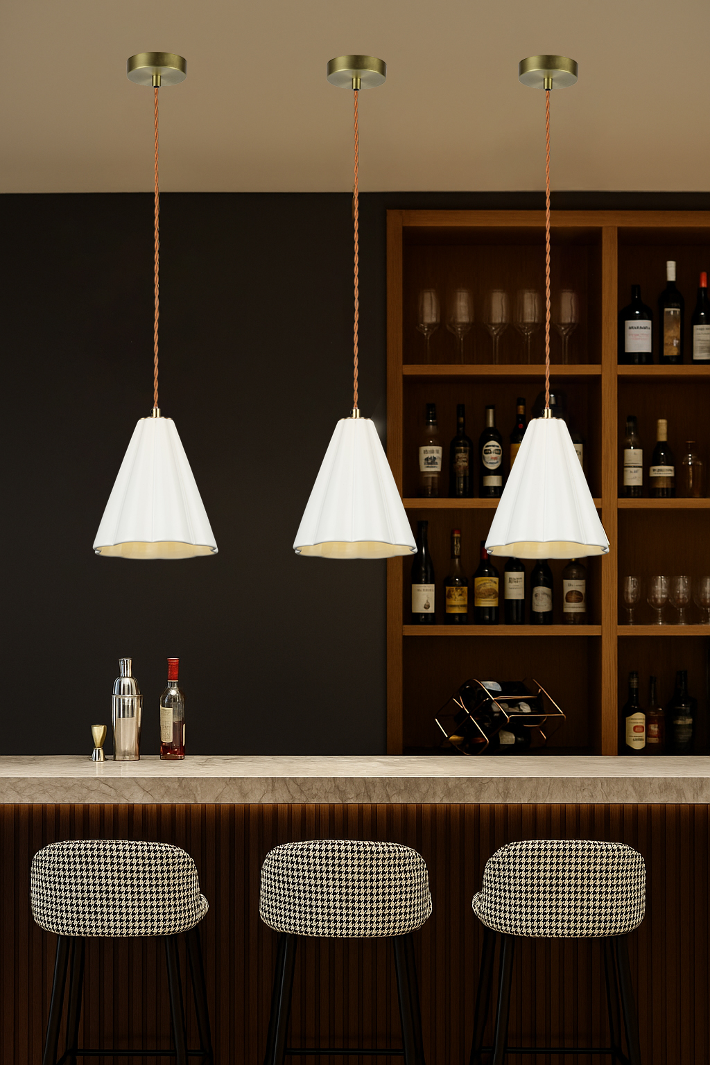 White Ceramic Pendant Light - Adjustable Height, Dimmable LED Modern Hanging Lamp