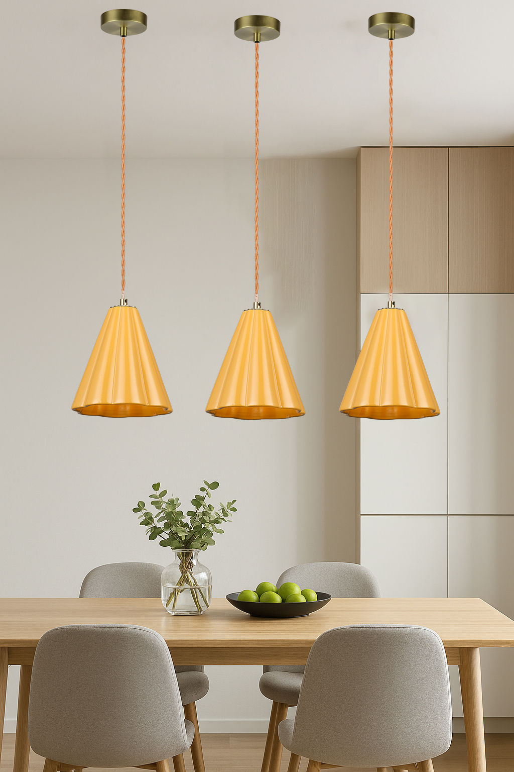 Modern Orange Ceramic Pendant Light - Dimmable LED, Adjustable Height Hanging Lamp