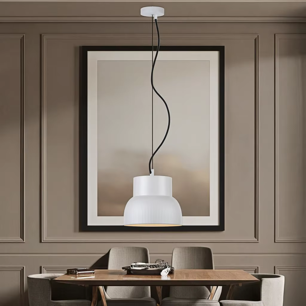 Modern White Ribbed Pendant Light with Adjustable Cable