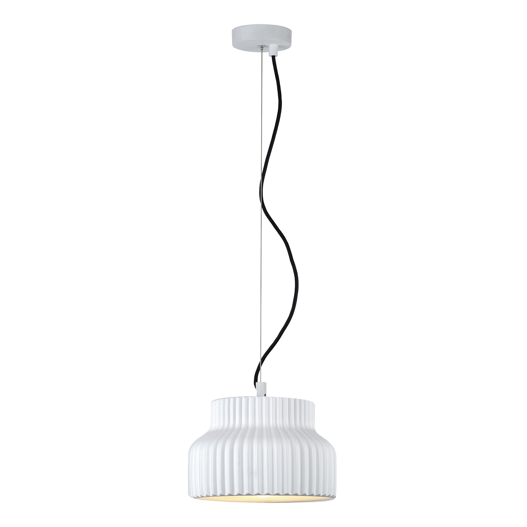 Scandinavian White Ribbed Dome Pendant Light with Adjustable Cord