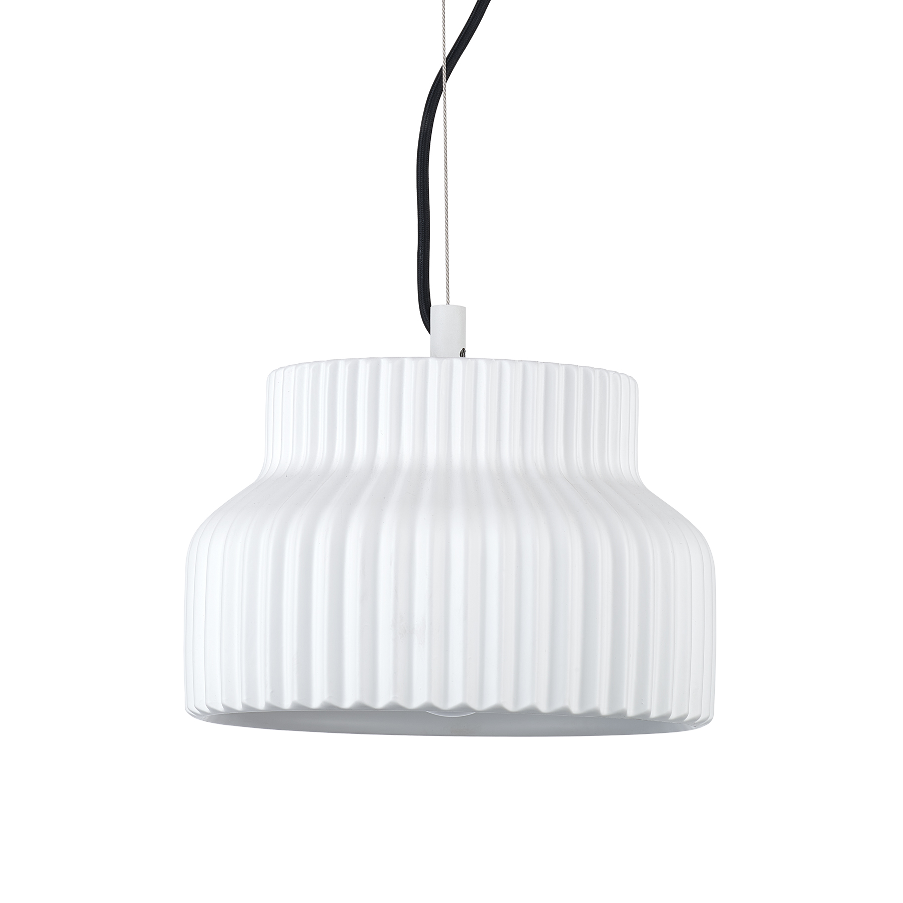 Scandinavian White Ribbed Dome Pendant Light with Adjustable Cord