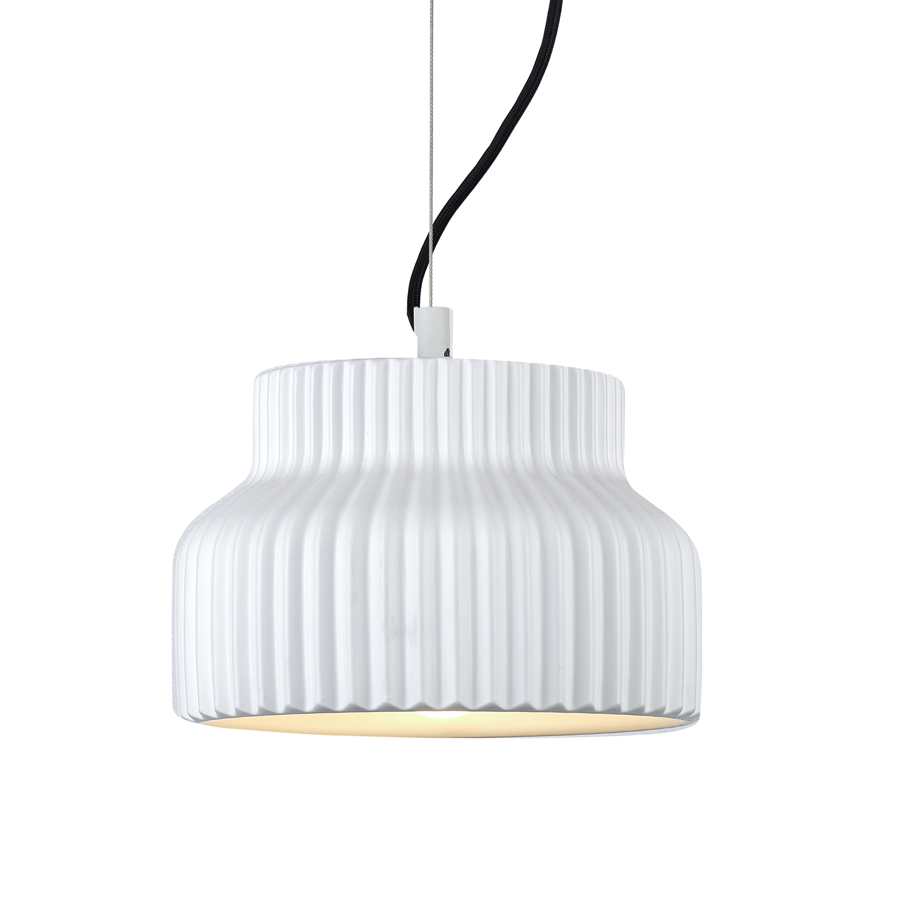 Scandinavian White Ribbed Dome Pendant Light with Adjustable Cord