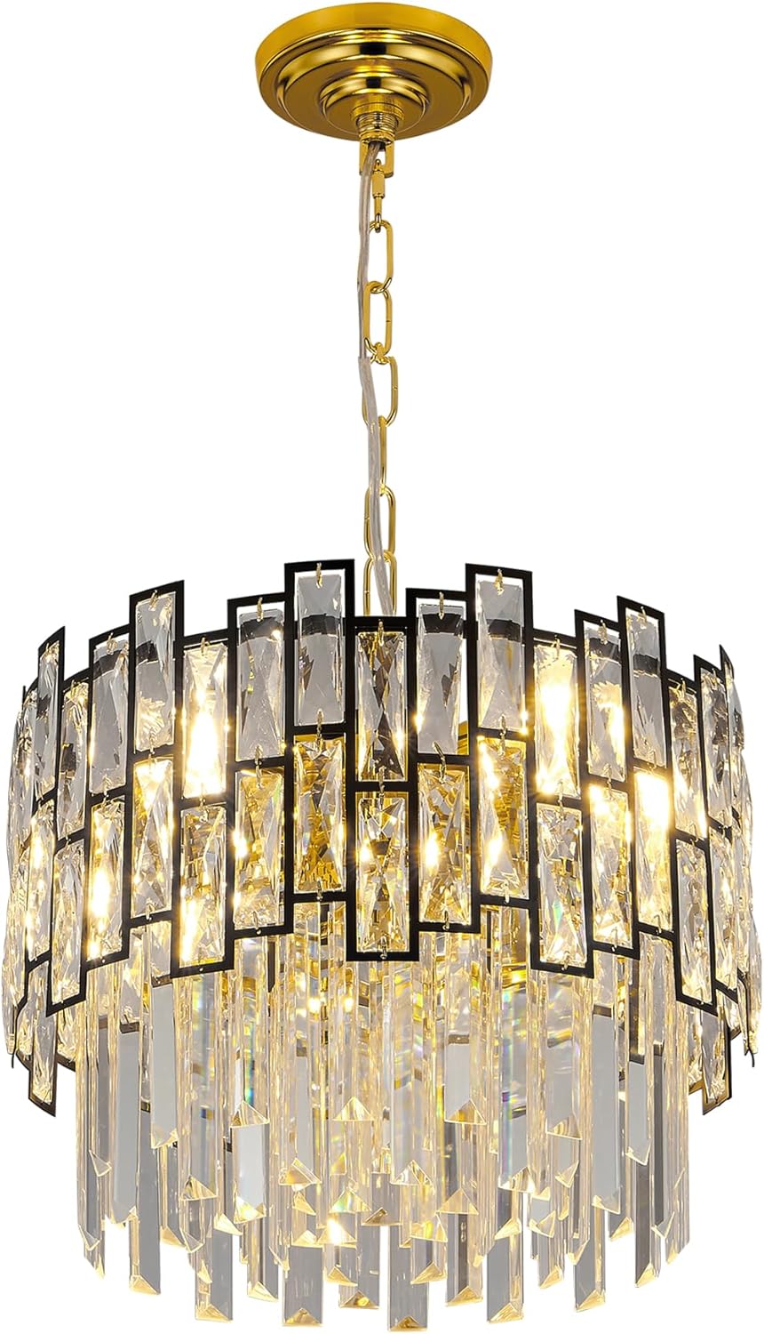 Luxury Round Crystal Chandelier with Polished Gold Ceiling Plate