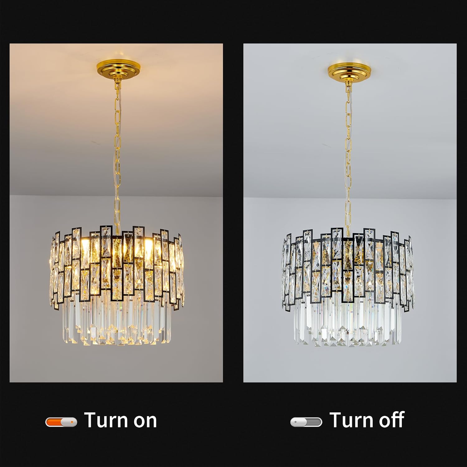 Luxury Round Crystal Chandelier with Polished Gold Ceiling Plate