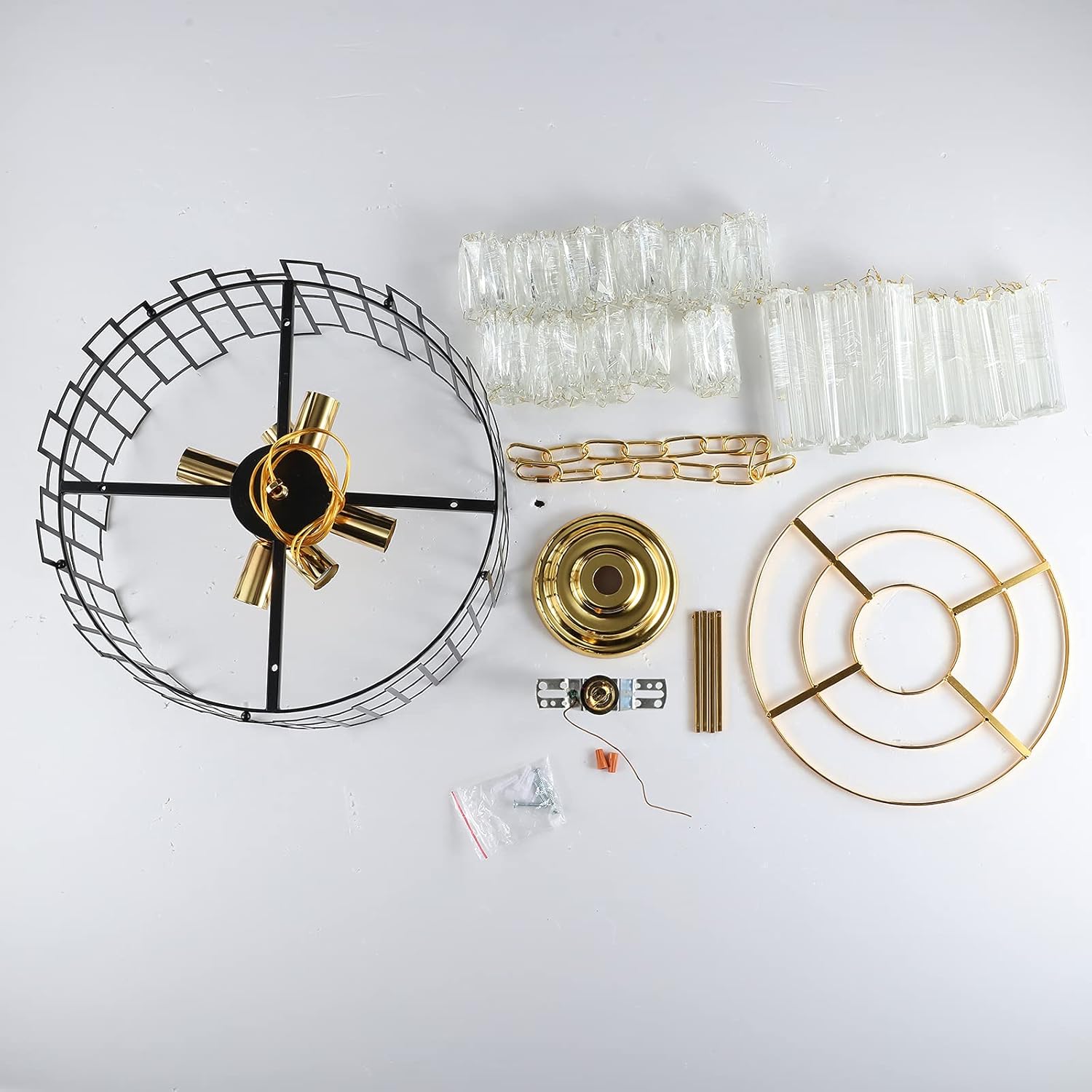 Luxury Round Crystal Chandelier with Polished Gold Ceiling Plate