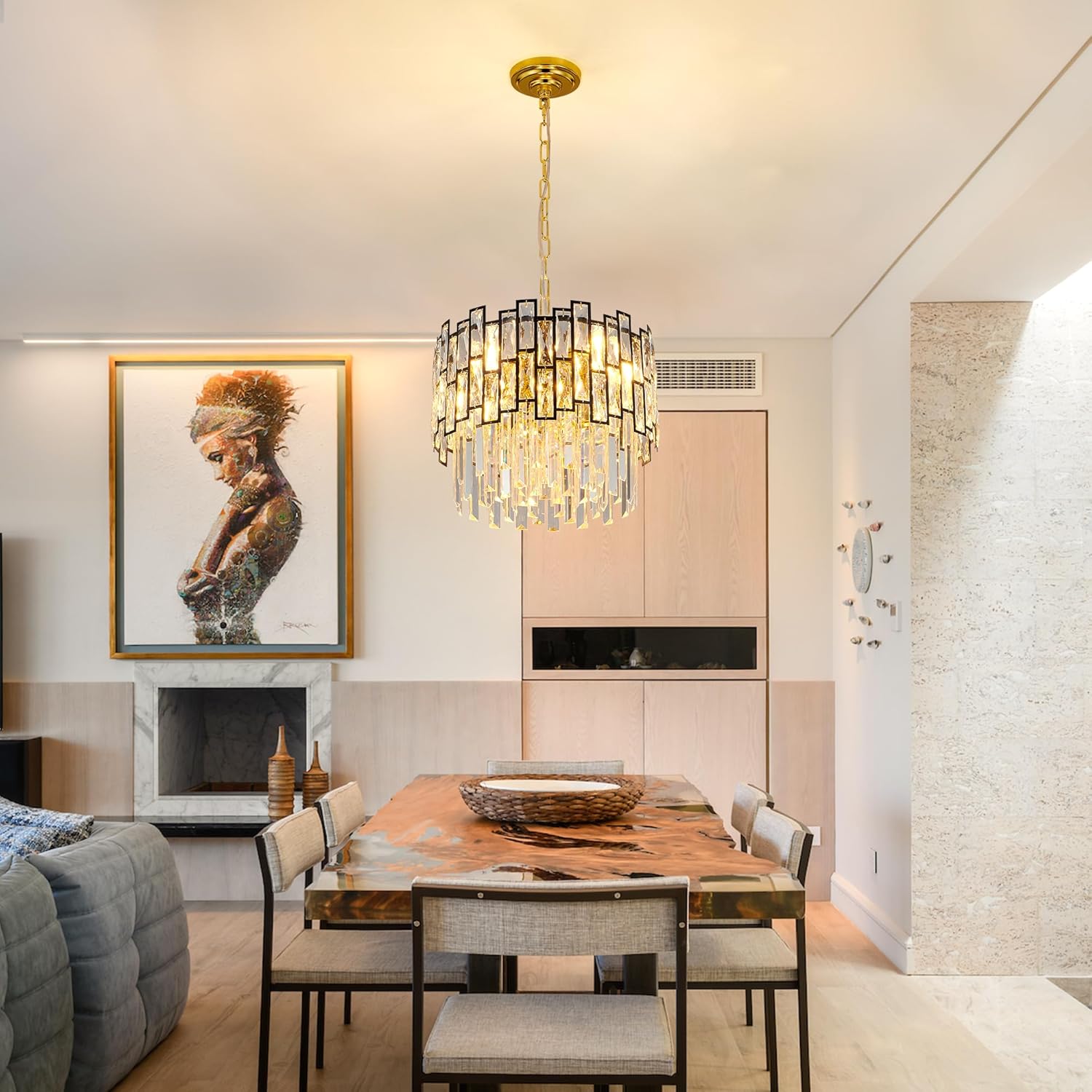 Luxury Round Crystal Chandelier with Polished Gold Ceiling Plate