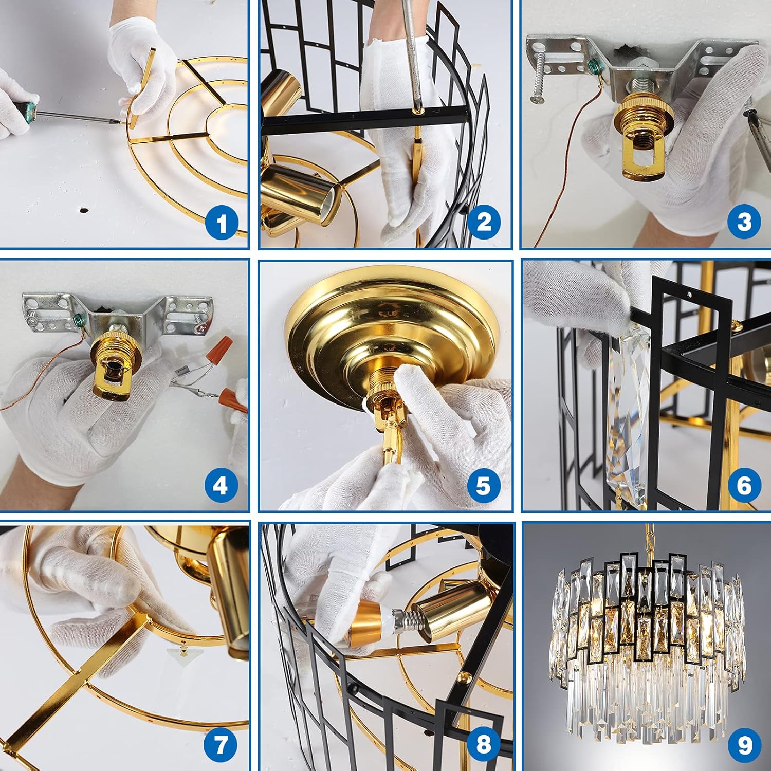 Luxury Round Crystal Chandelier with Polished Gold Ceiling Plate