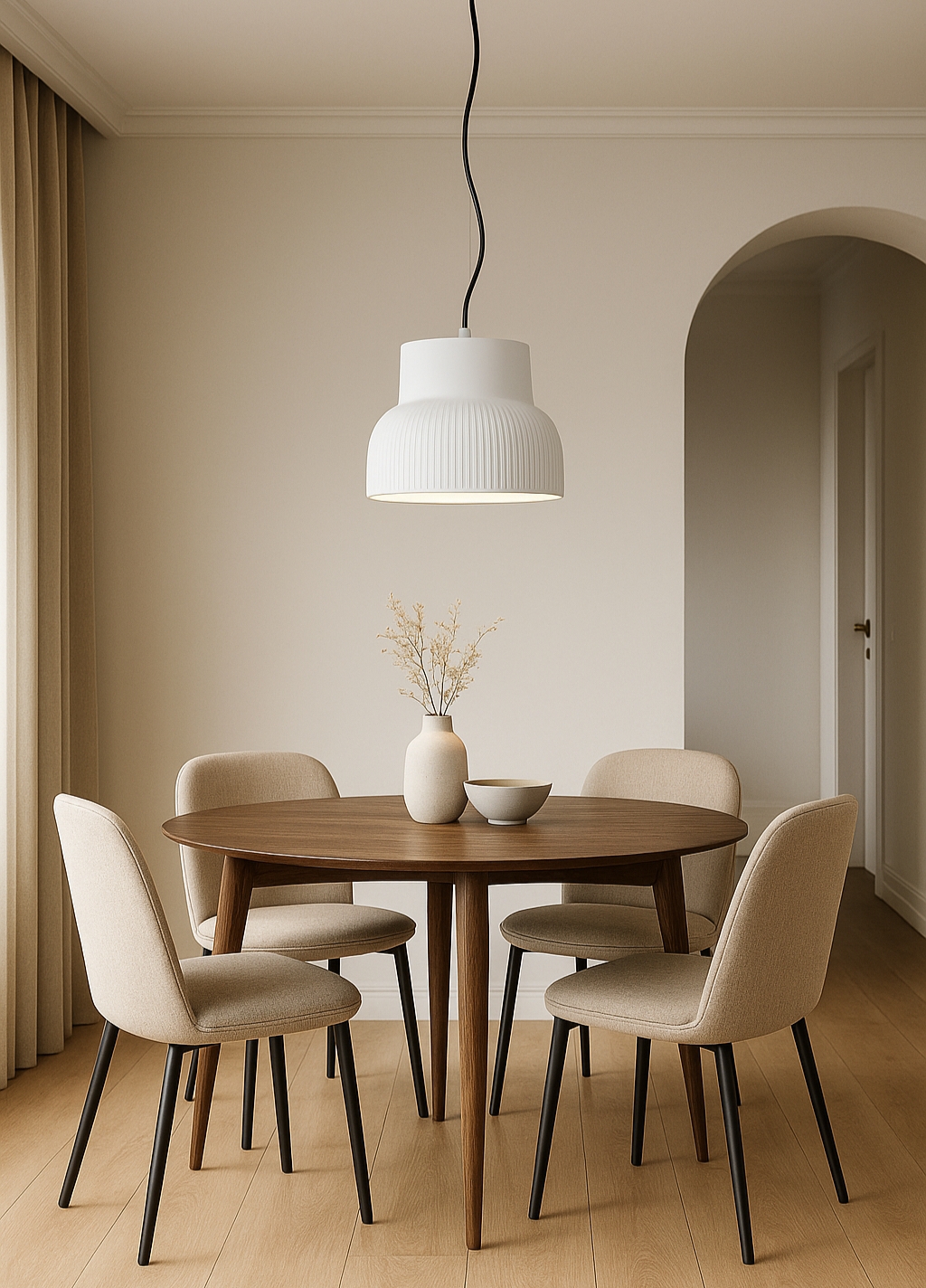 Modern White Ribbed Pendant Light with Adjustable Cable