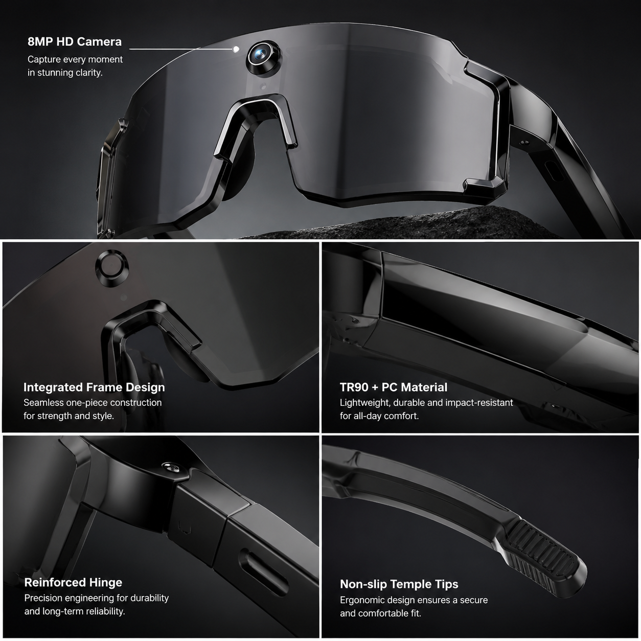 Morrison AI Cycling Sports Camera Smart Glasses with 8MP POV Video, OIS, UV400 Lens and Bluetooth