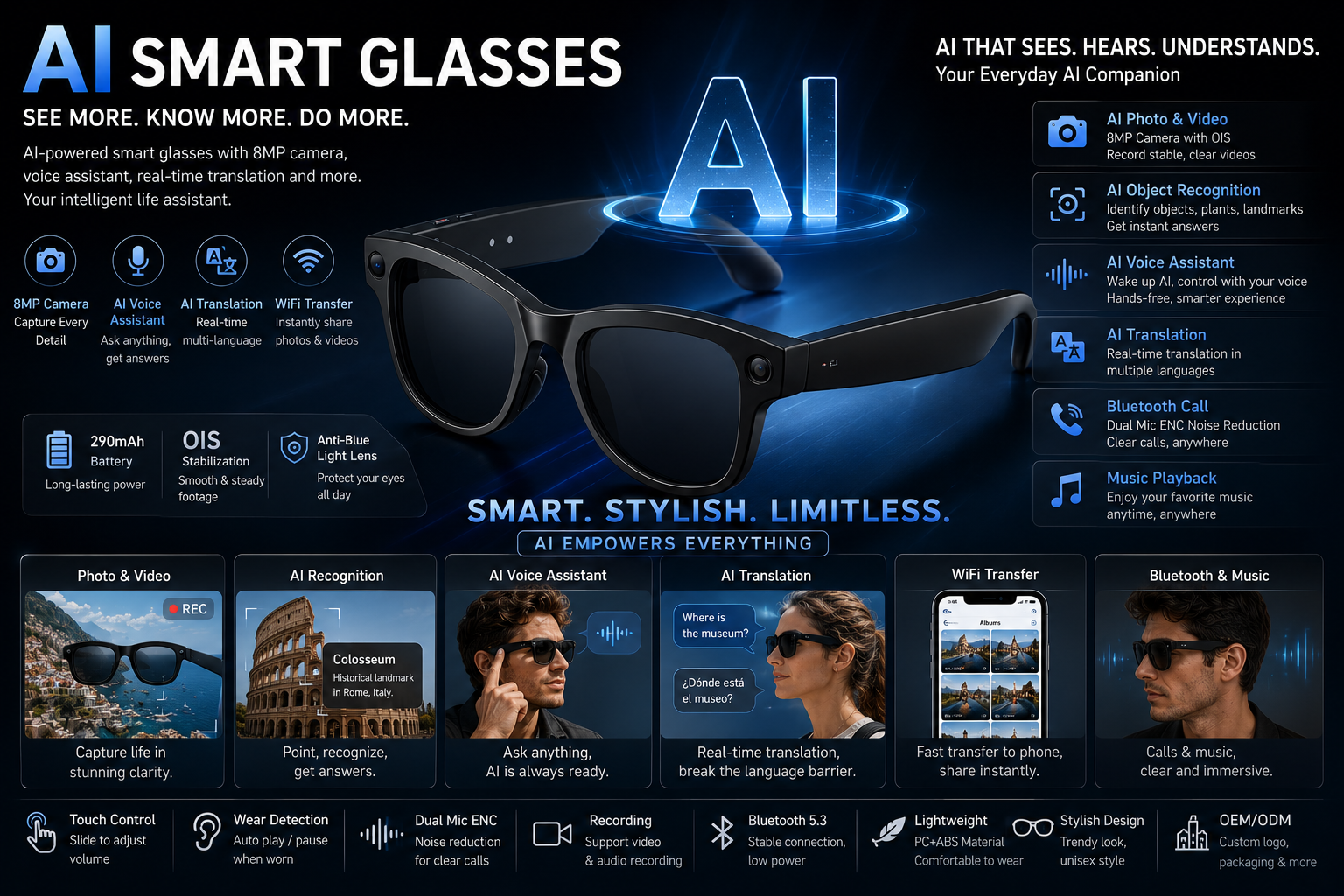 Morrison Bluetooth HD POV Video Shooting Vlog AI Smart Glasses with Camera