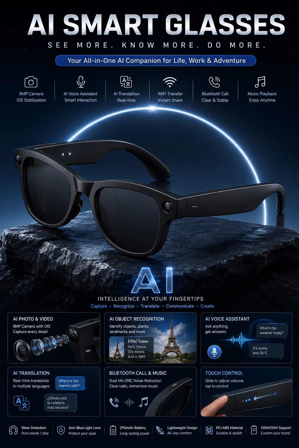 Morrison Bluetooth HD POV Video Shooting Vlog AI Smart Glasses with Camera