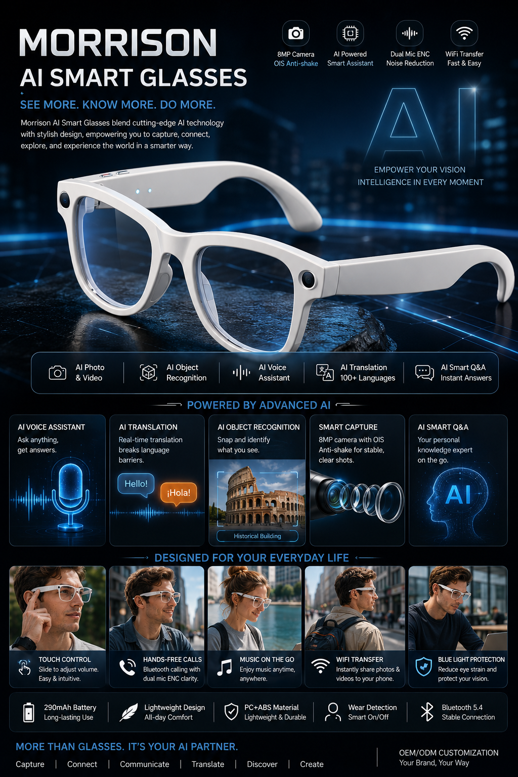 Morrison Bluetooth HD POV Video Shooting Vlog AI Smart Glasses with 8MP Camera
