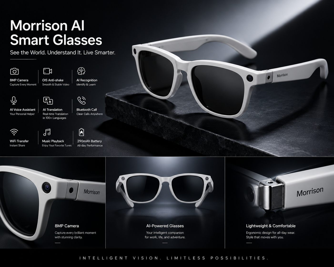 Morrison Bluetooth HD POV Video Shooting Vlog AI Smart Glasses