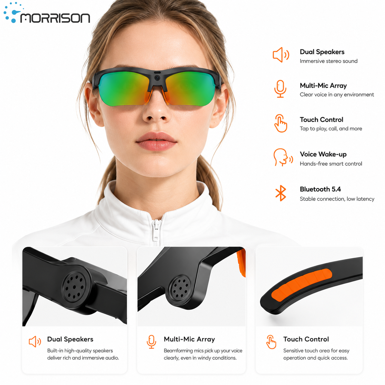 Morrison Bluetooth HD POV Video Shooting Vlog AI Smart Glasses with 2K Camera