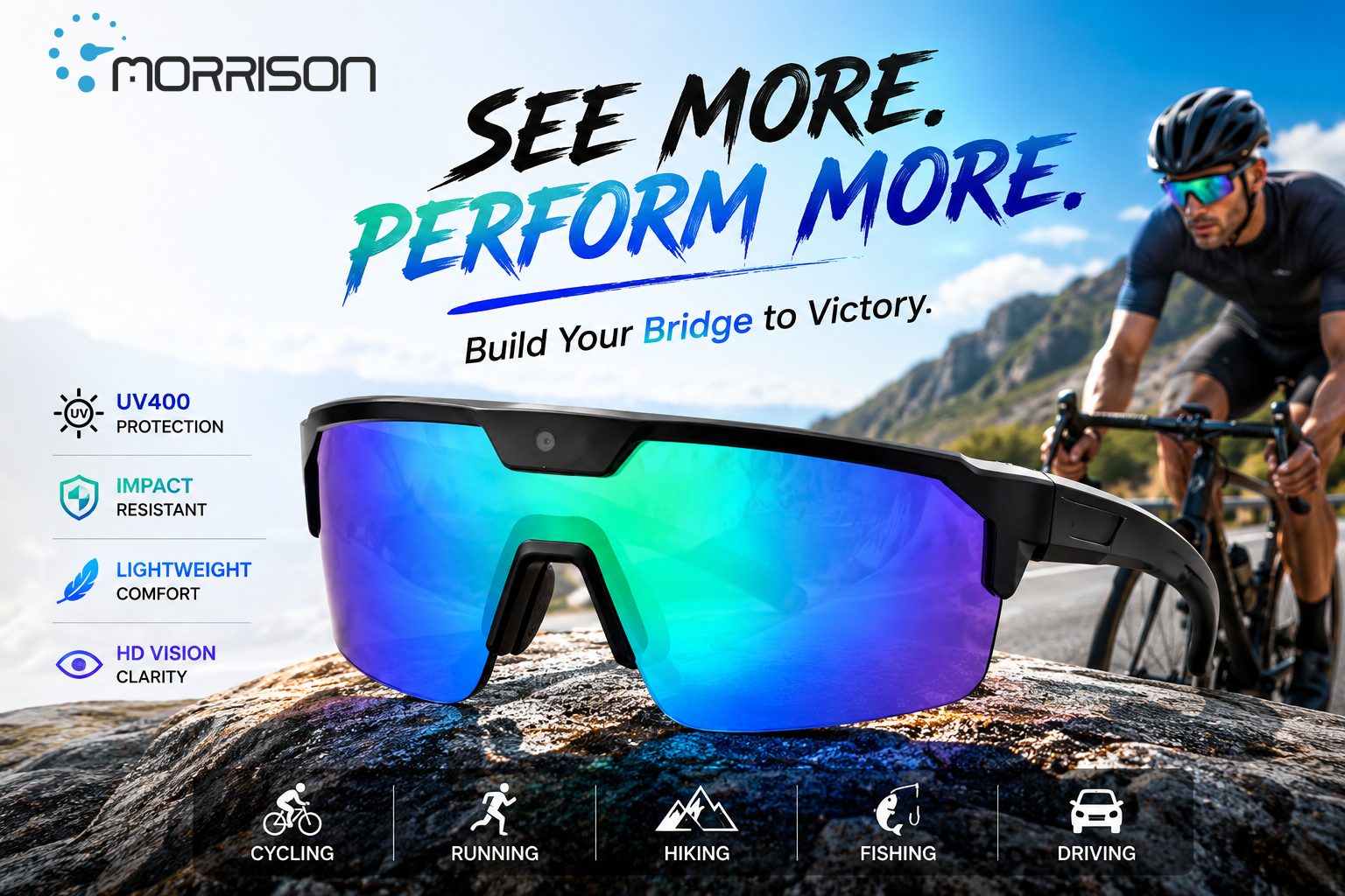 Morrison AI Smart Glasses 8MP Bluetooth HD POV Video Shooting Vlog AI Smart Glasses for Cycling Skiing Outdoor Sports