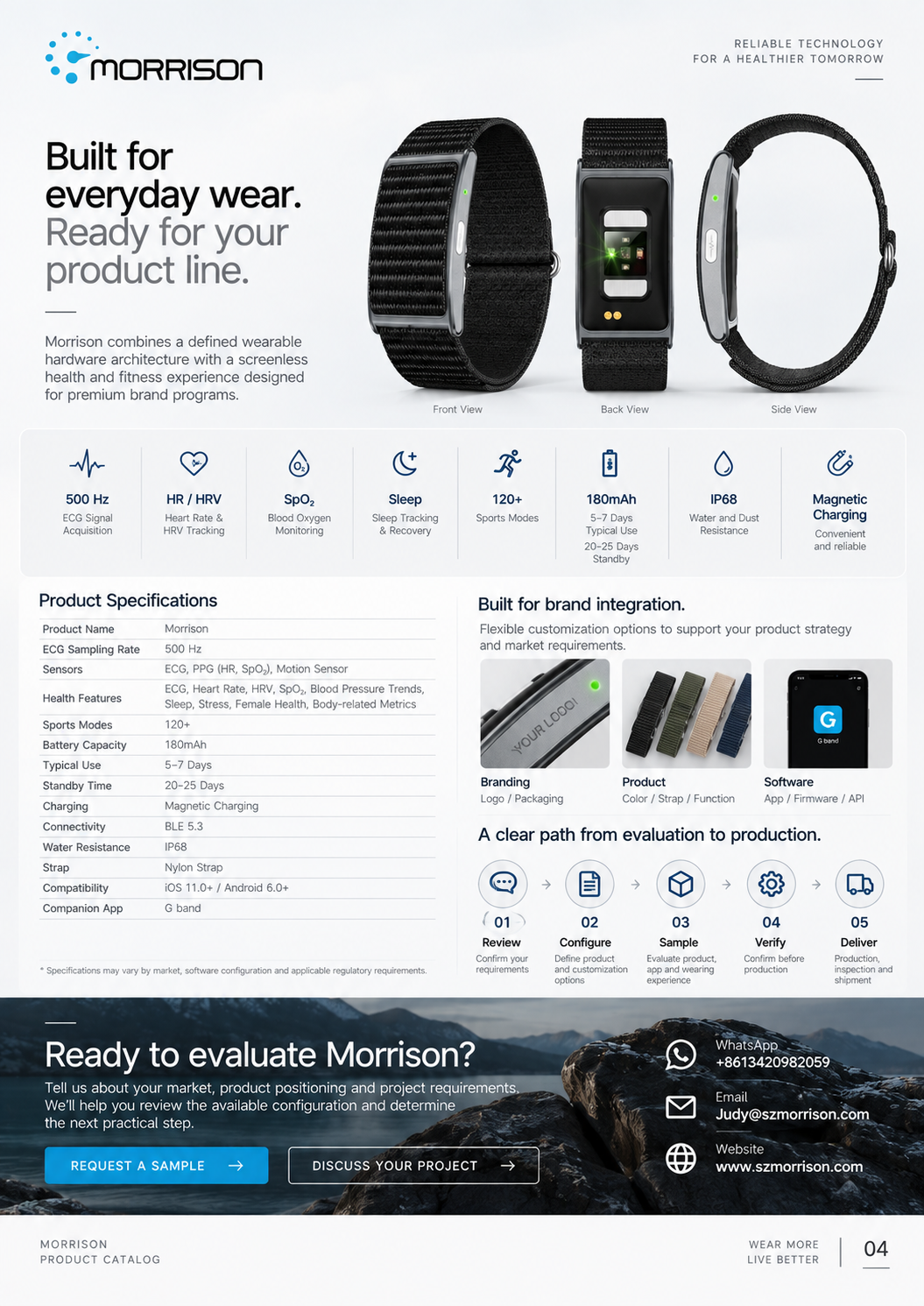 Morrison Screenless Smart Bracelet ECG Fitness Tracker with BLE 5.3, IP68, 120+ Sports Modes