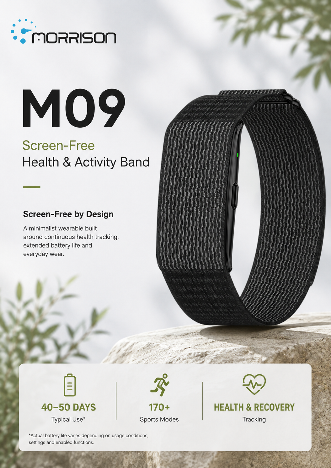 Morrison M09 Screenless Fitness Tracker with 24/7 Health Monitoring, BLE 5.3 & 40-50 Day Battery Life
