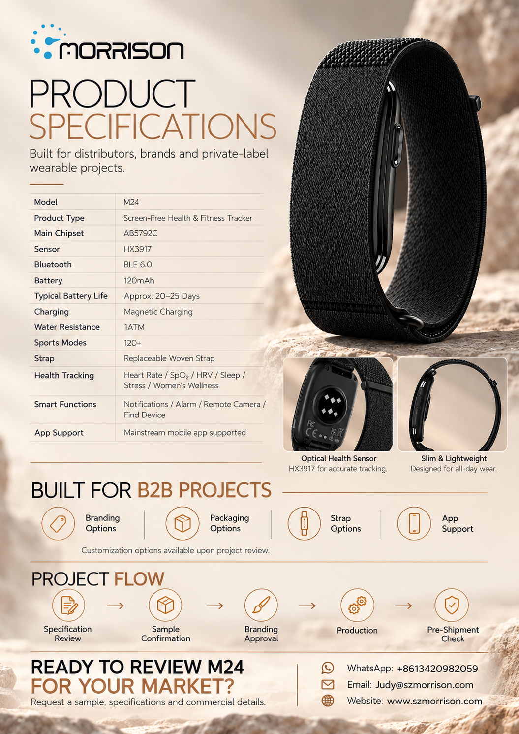 Morrison M24 Screenless Fitness Tracker with 24/7 Health Monitoring, BLE 6.0 & 20-25 Day Battery