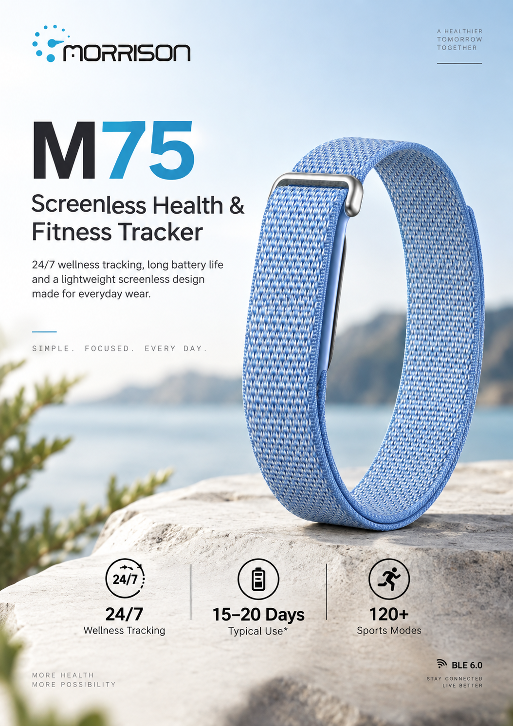 Morrison M75 Screenless Smart Fitness Tracker with 24/7 Health Monitoring, BLE 6.0 & 15-20 Day Battery
