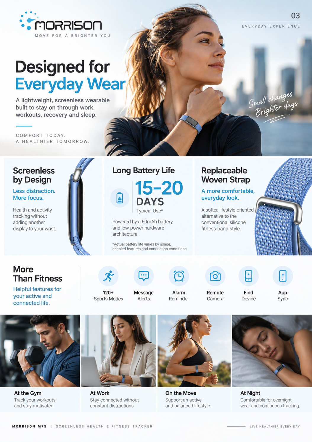 Morrison M75 Screenless Smart Fitness Tracker with 24/7 Health Monitoring, BLE 6.0 & 15-20 Day Battery