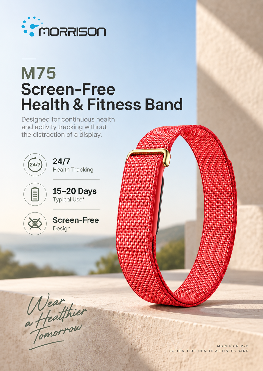 Morrison M75 IP68 Waterproof 24/7 Health Monitoring Screenless Fitness Tracker with BLE 6.0
