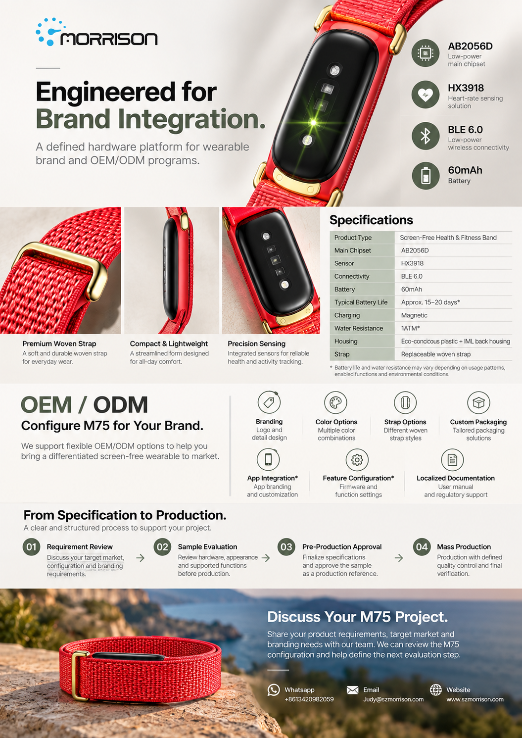 Morrison M75 IP68 Waterproof 24/7 Health Monitoring Screenless Fitness Tracker with BLE 6.0