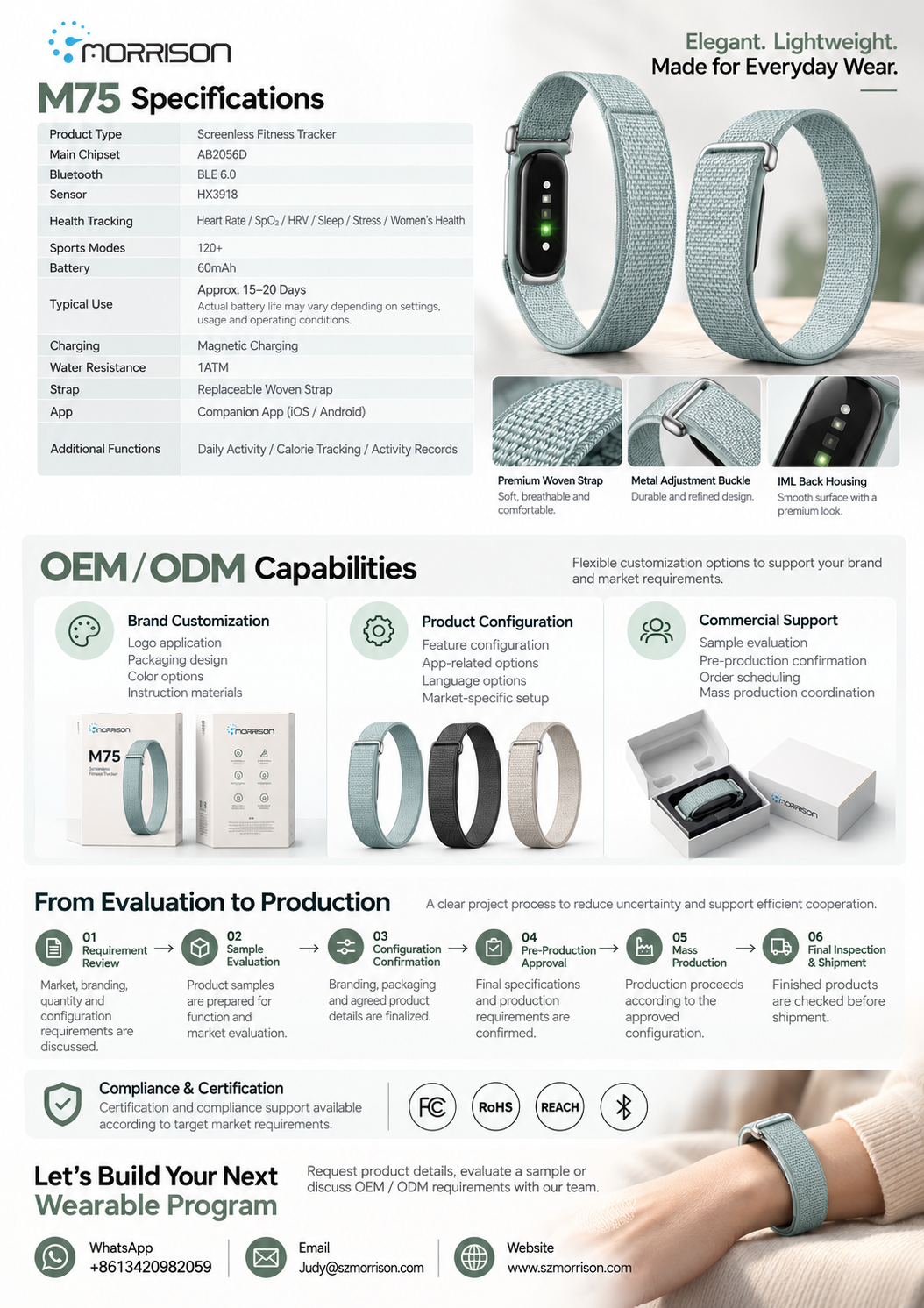 Morrison M75 Screenless Fitness Tracker with 24/7 Health Monitoring, BLE 6.0 & 15-20 Day Battery