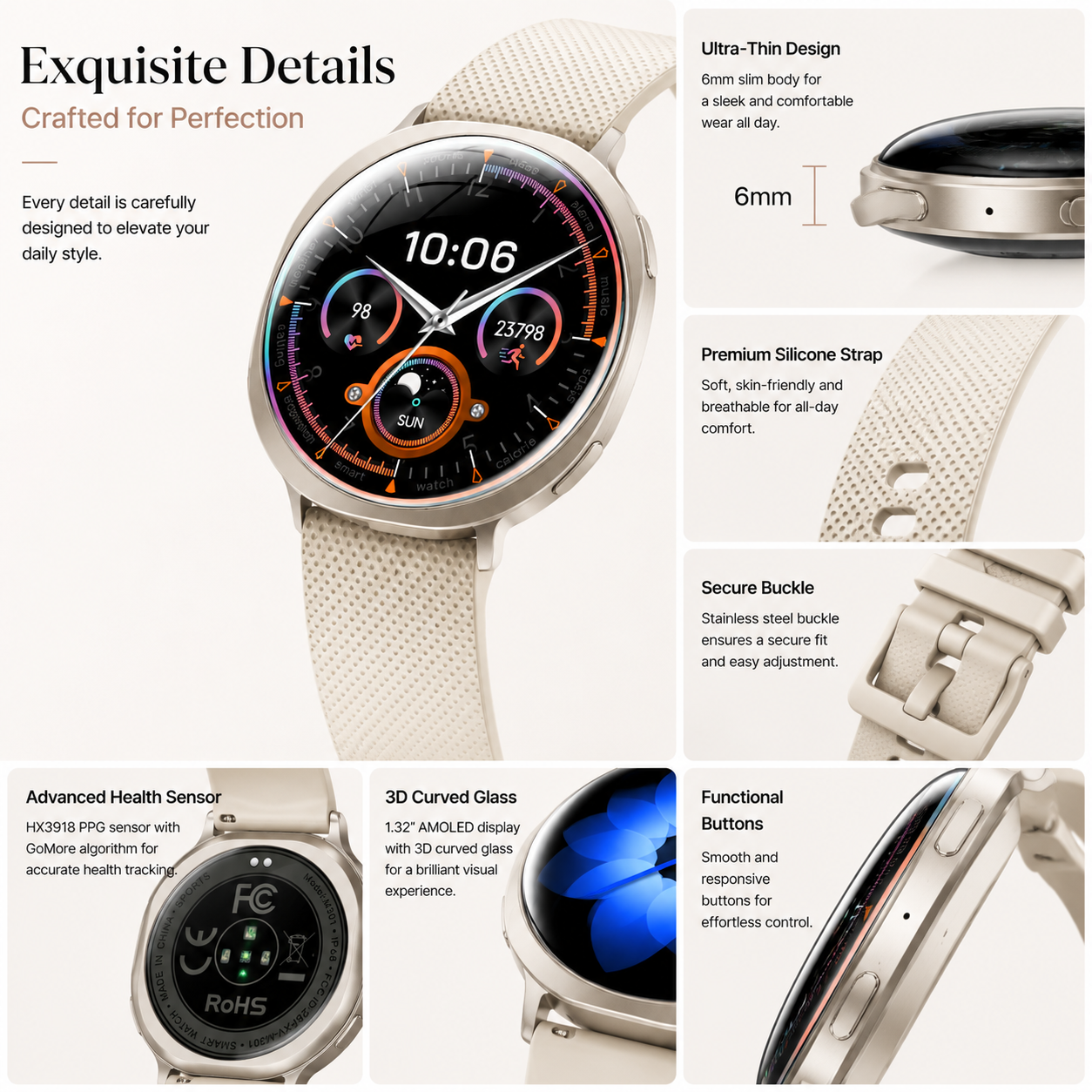 Morrison IP68 Elegant Luxury Smart Watch 1.32'' AMOLED Bluetooth Call Fitness Watch