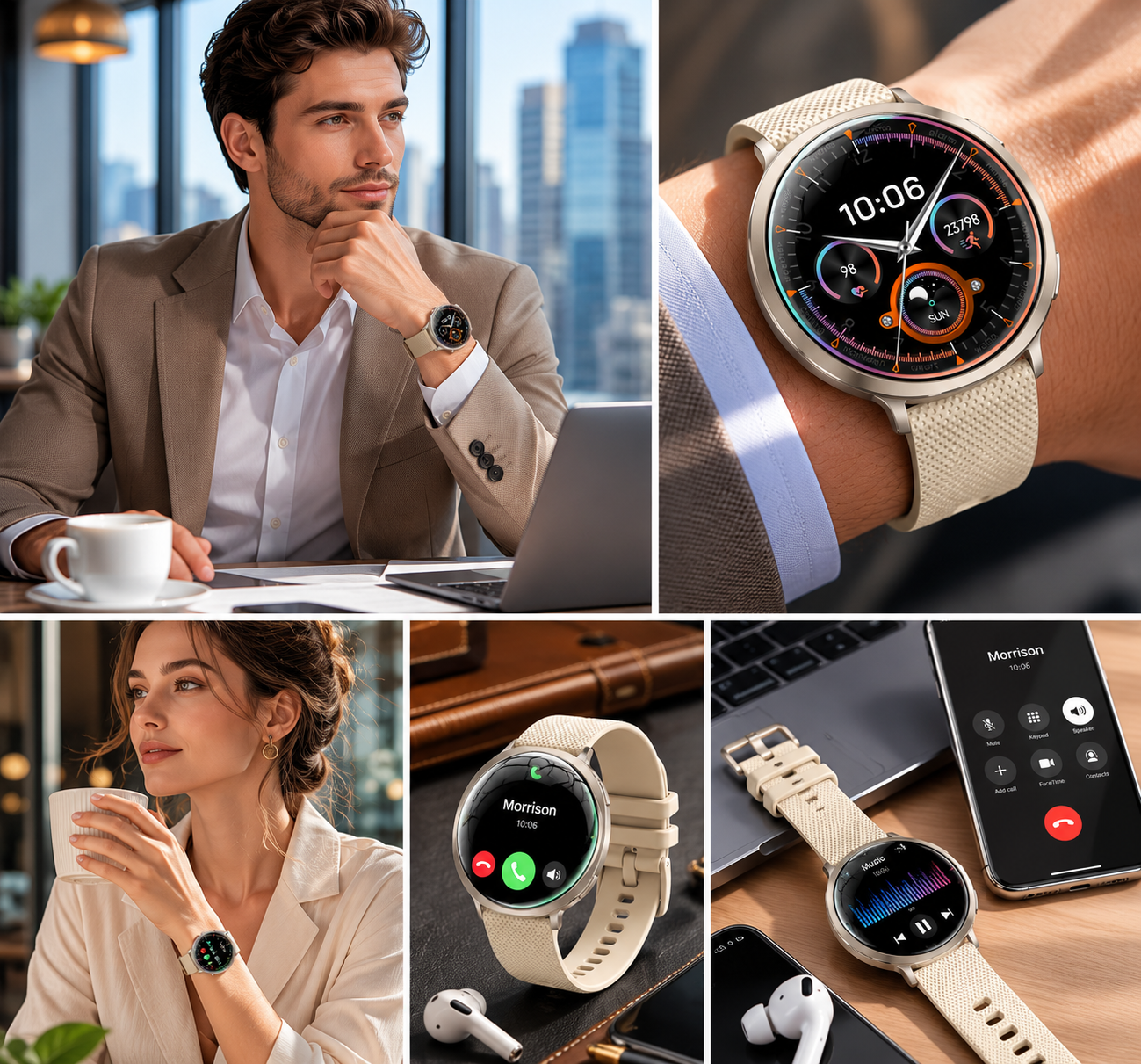 Morrison IP68 Elegant Luxury Smart Watch 1.32'' AMOLED Bluetooth Call Fitness Tracker