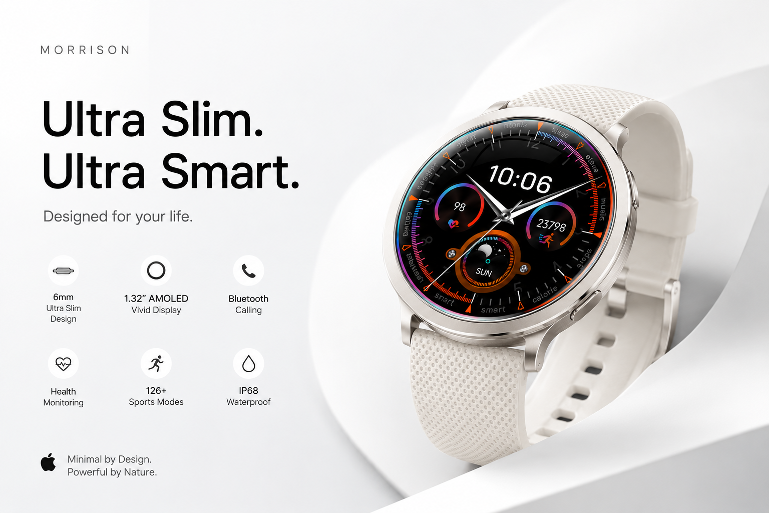 Morrison IP68 Elegant Luxury Smart Watch 1.32'' AMOLED Bluetooth Call Fitness Tracker