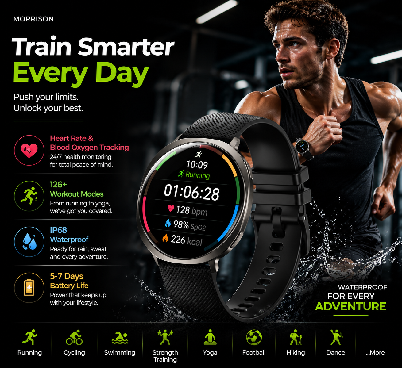 Morrison IP68 Elegant Luxury Smart Watch 1.32'' AMOLED Ultra Thin Bluetooth Call Fitness Watch