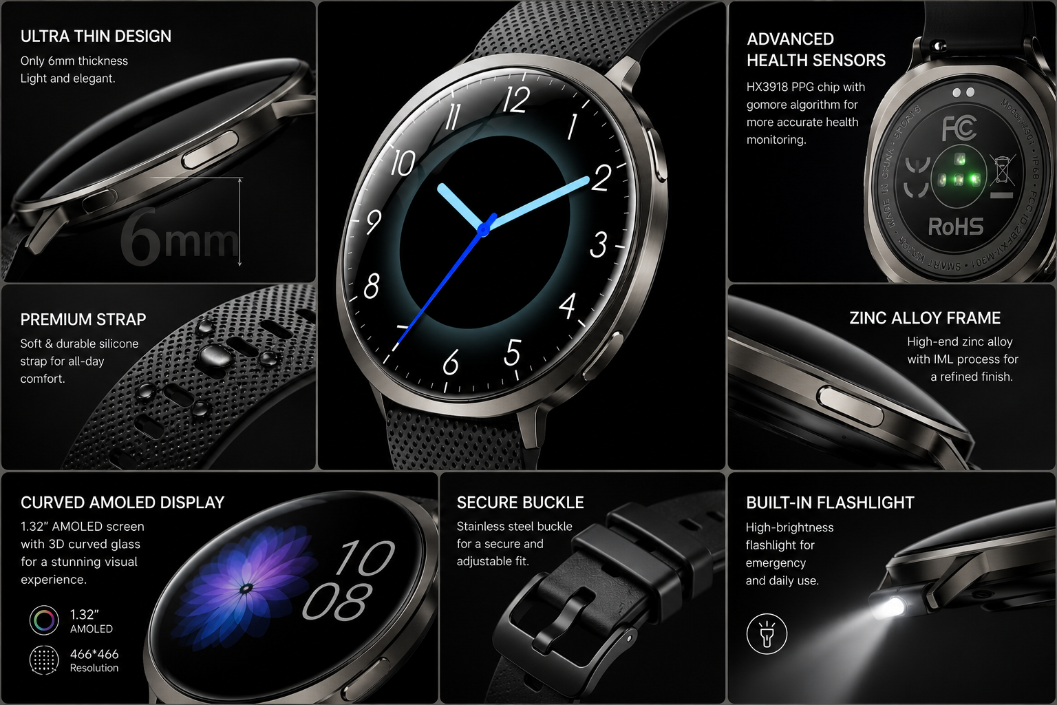 Morrison 1.32'' AMOLED IP68 Elegant Luxury Smart Watch