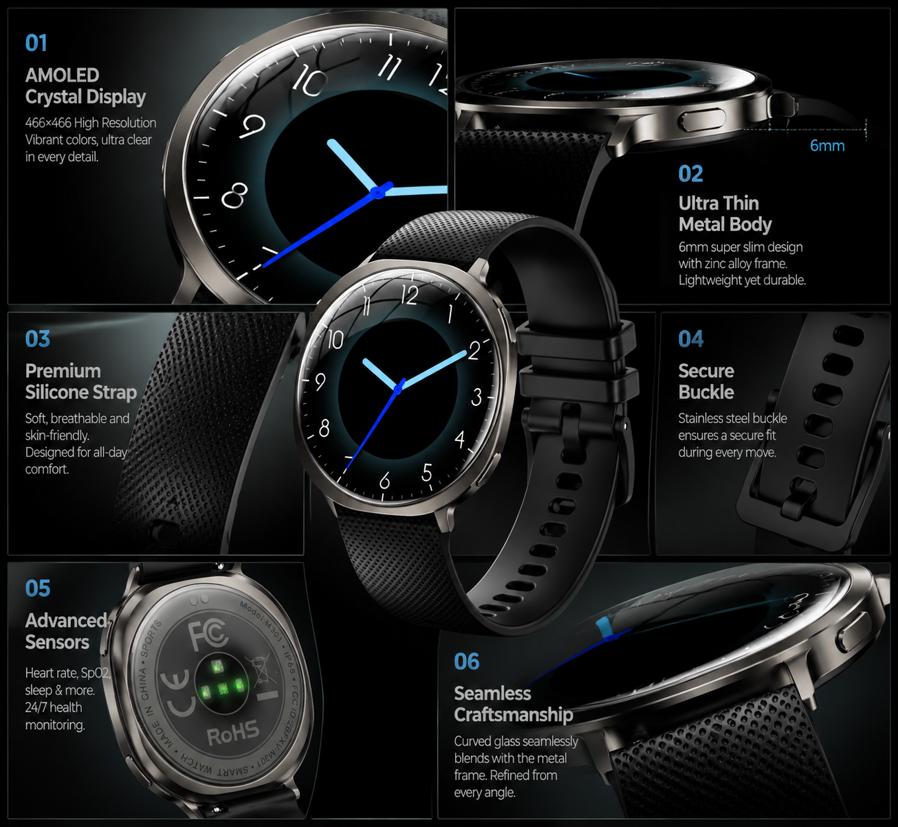 Morrison IP68 Elegant Luxury Smart Watch 1.32'' AMOLED Ultra Thin Bluetooth Call Fitness Watch