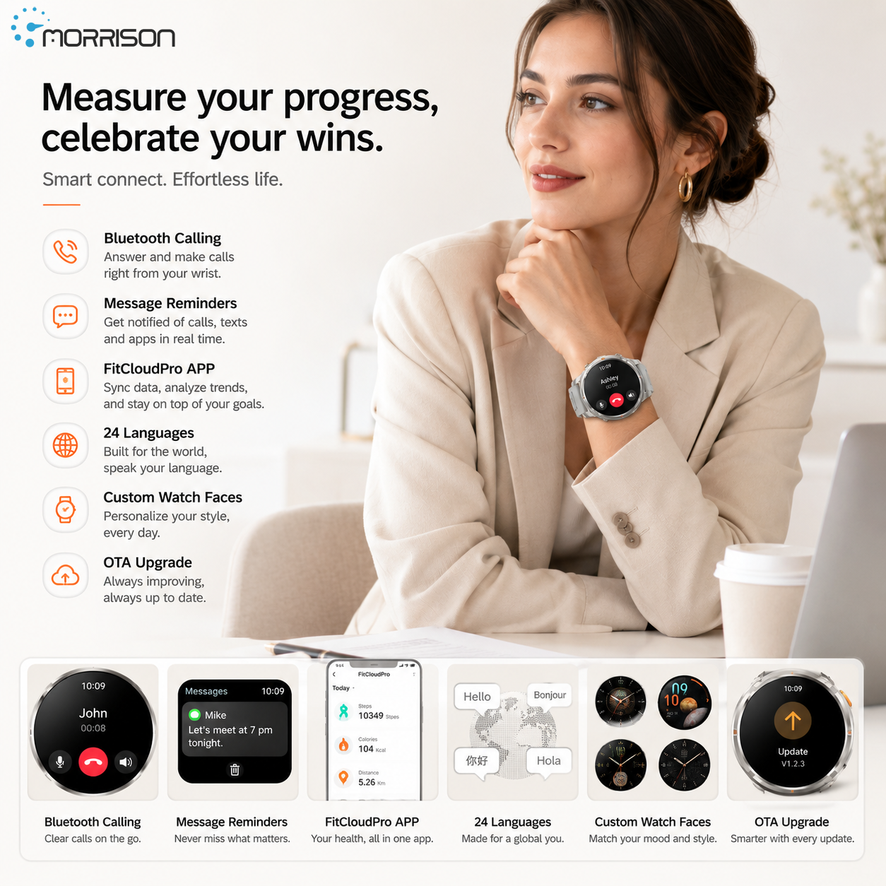 Morrison IP68 Elegant Luxury Smart Watch with 1.7 Inch HD IPS Display, Bluetooth Calling and 1100mAh Battery