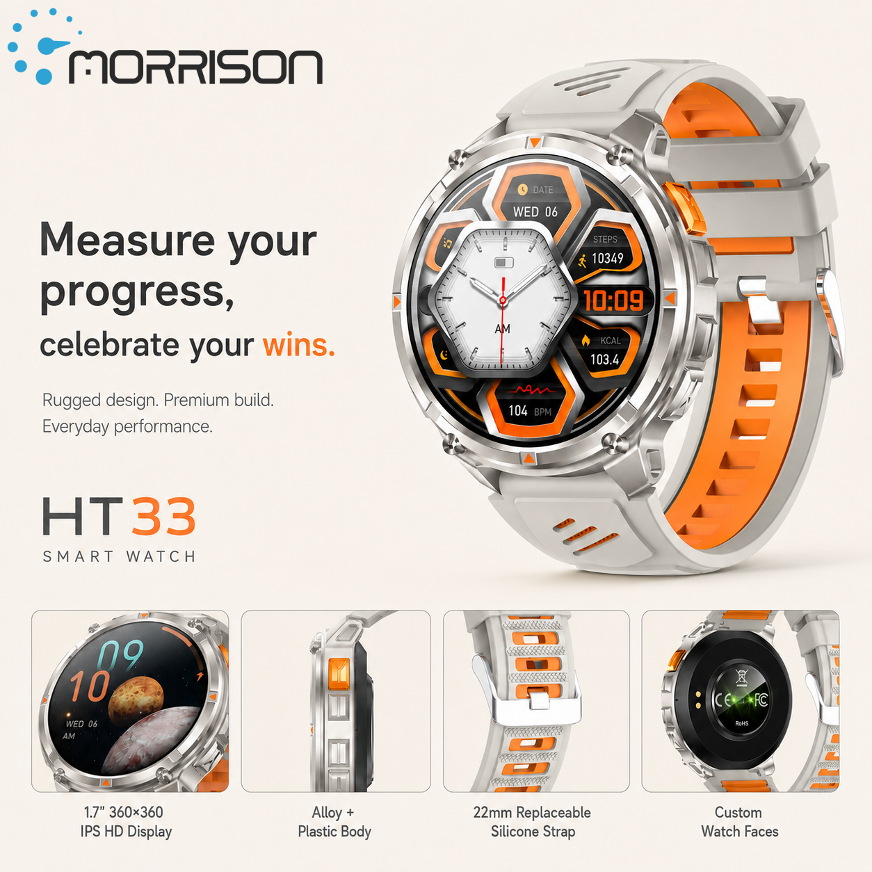 Morrison IP68 Elegant Luxury Smart Watch with 1.7 Inch HD Display