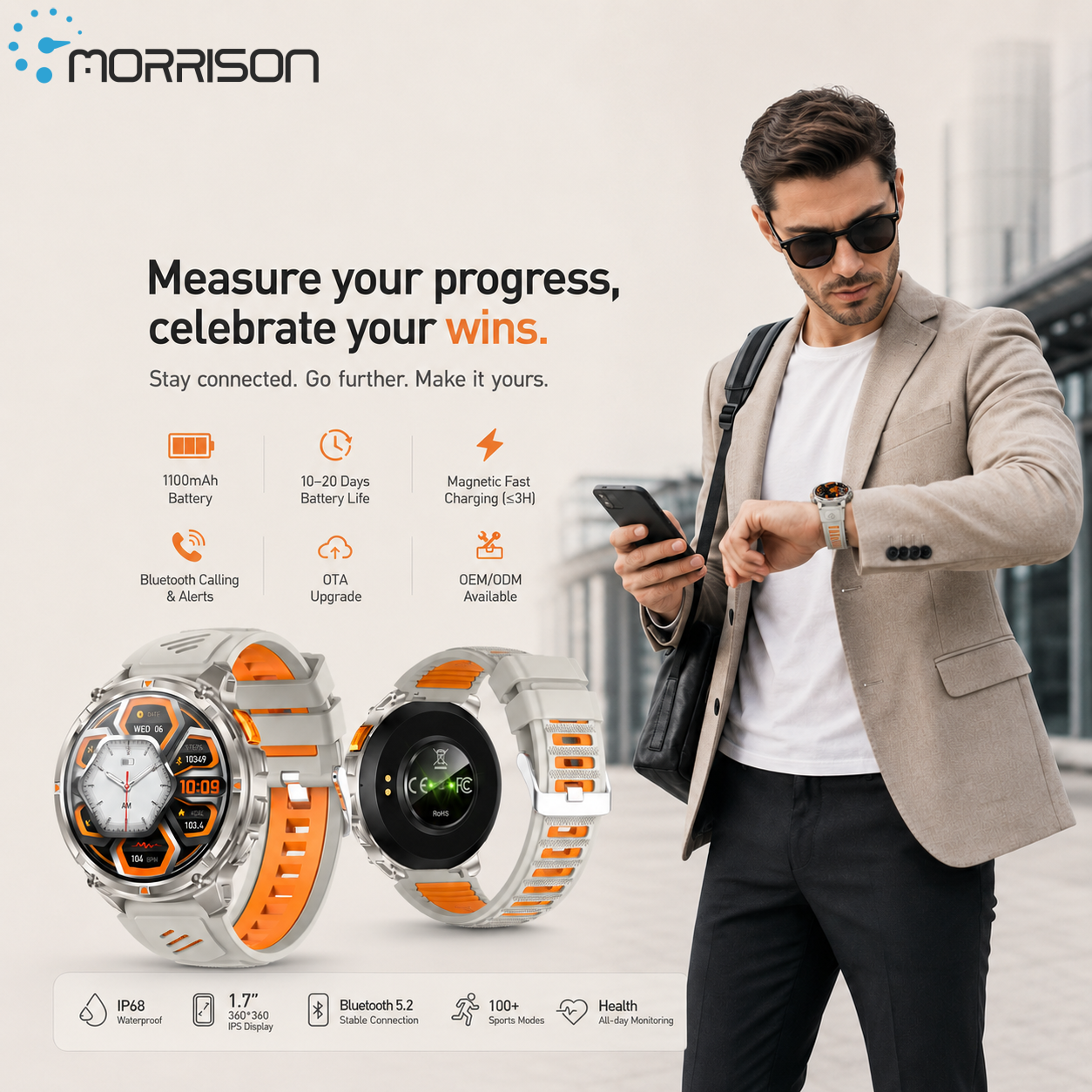 Morrison IP68 Elegant Luxury Smart Watch with 1.7 Inch HD Display