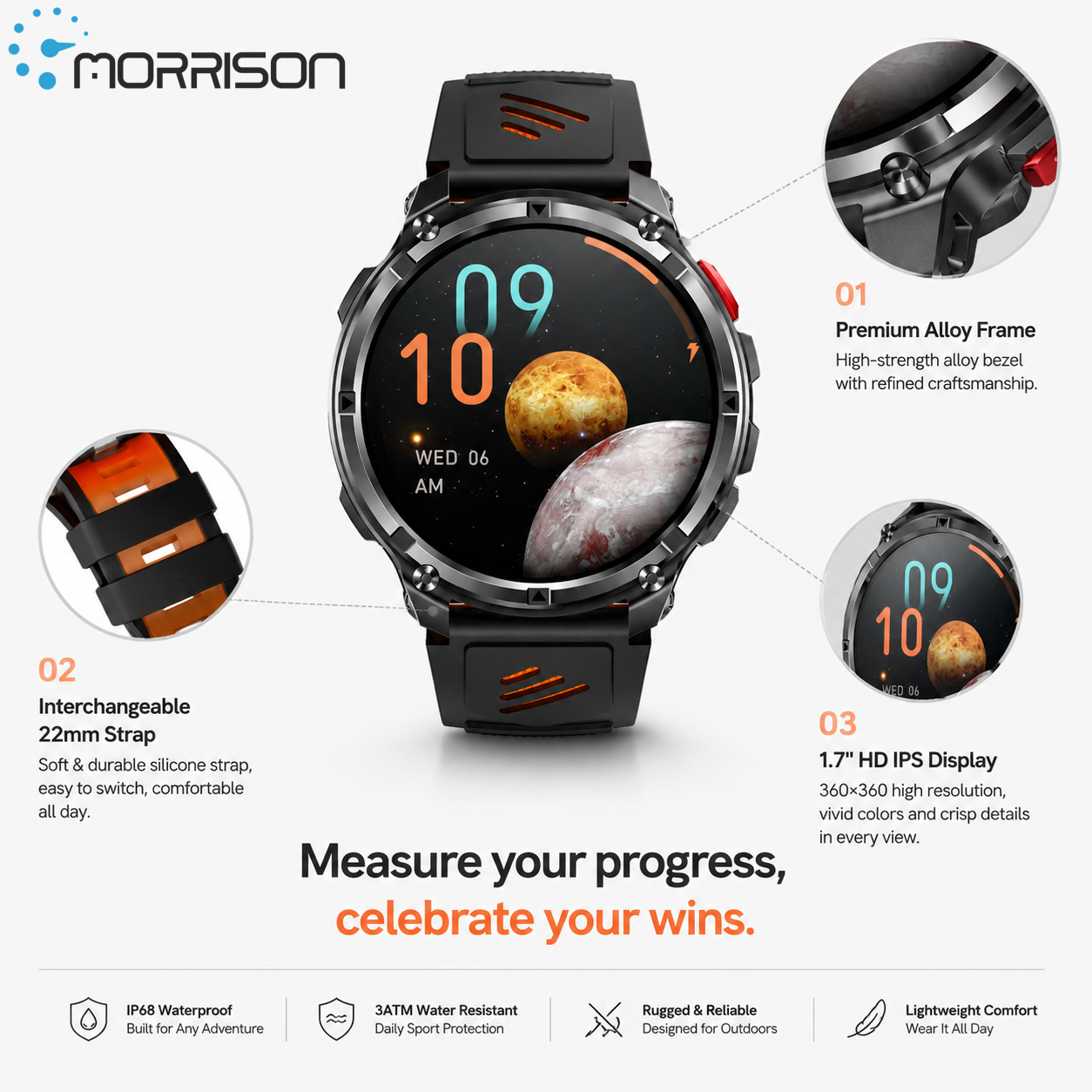 Morrison IP68 Elegant Luxury Smart Watch 1.7 Inch IPS Bluetooth Call Fitness Tracker Sports Watch