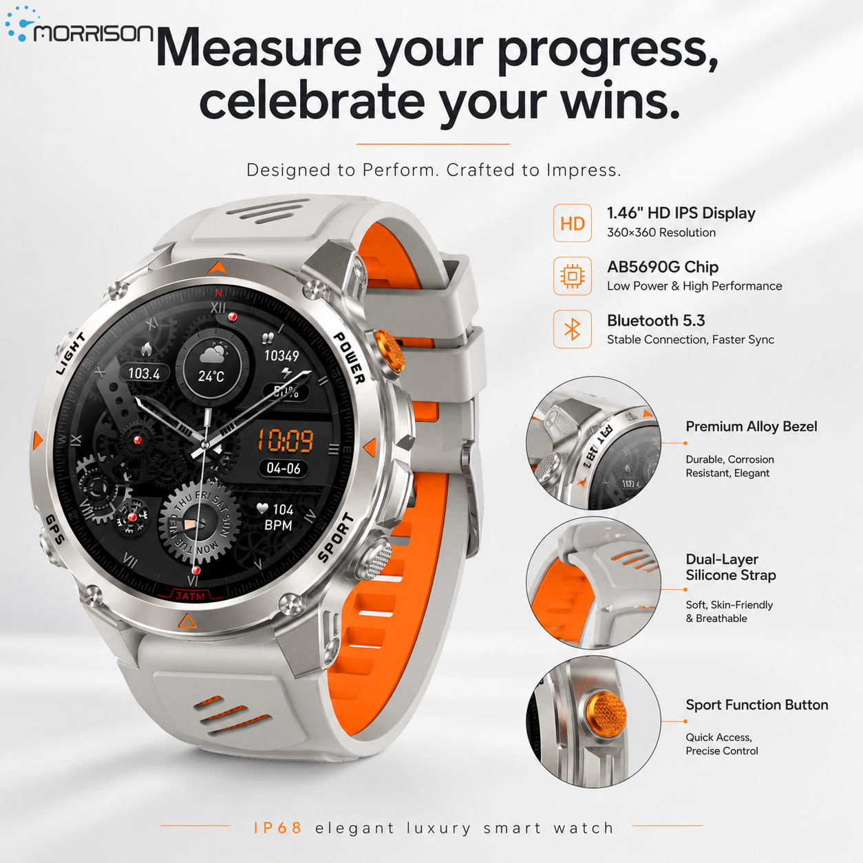 Morrison IP68 Elegant Luxury Smart Watch GPS Outdoor Sports Bluetooth Calling Fitness Tracker