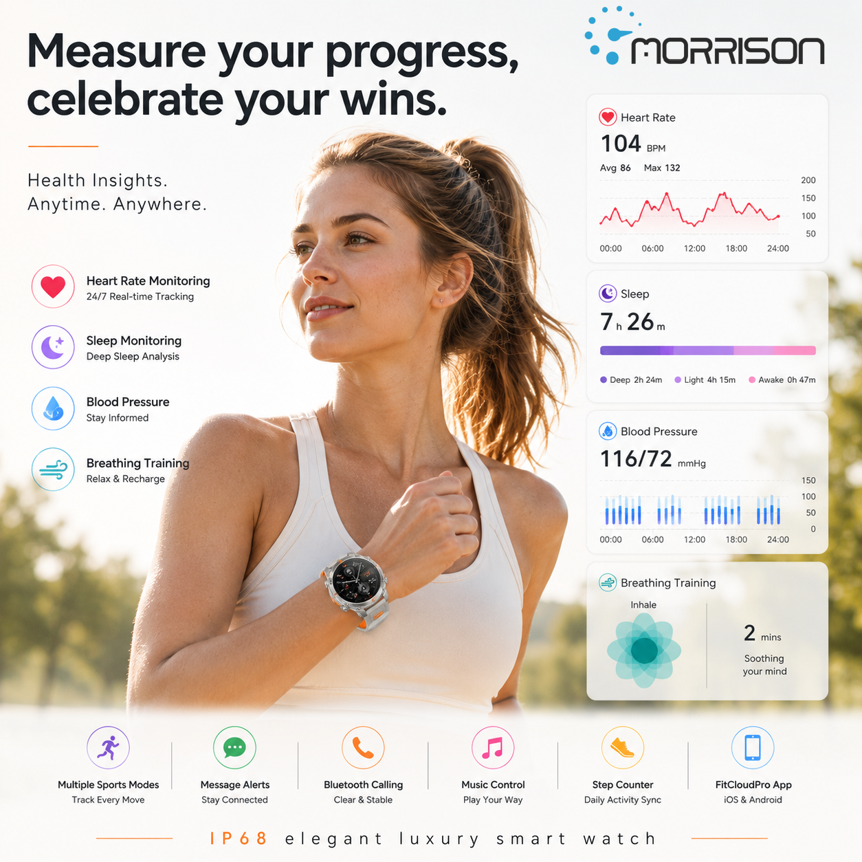 Morrison IP68 Elegant Luxury Smart Watch GPS Outdoor Sports Bluetooth Calling Fitness Tracker
