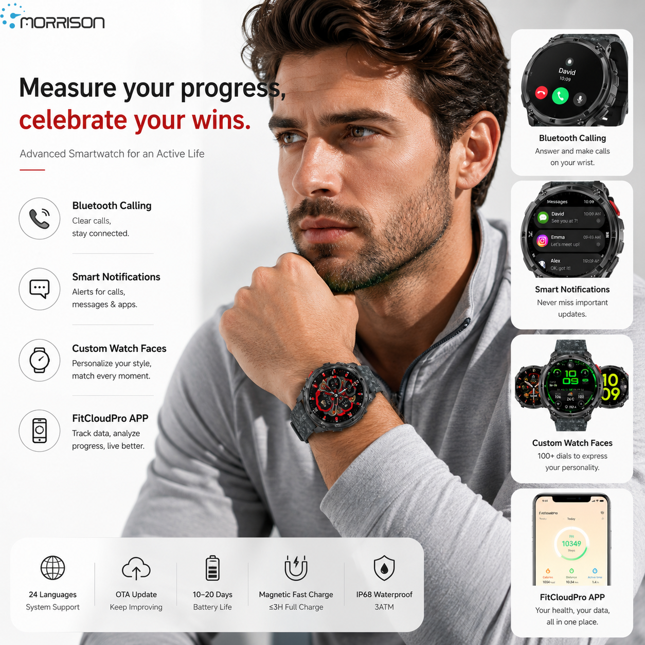Morrison IP68 Elegant Luxury Smart Watch with Bluetooth Calling, 1.7'' IPS Display and 1100mAh Battery