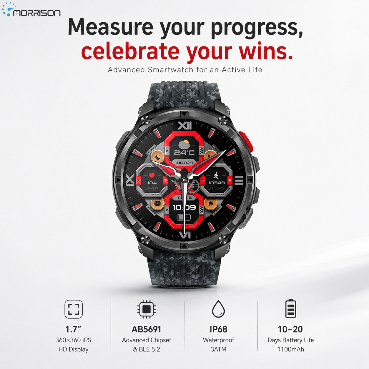 Morrison IP68 Elegant Luxury Smart Watch with Bluetooth Calling, 1.7'' IPS Display and 1100mAh Battery