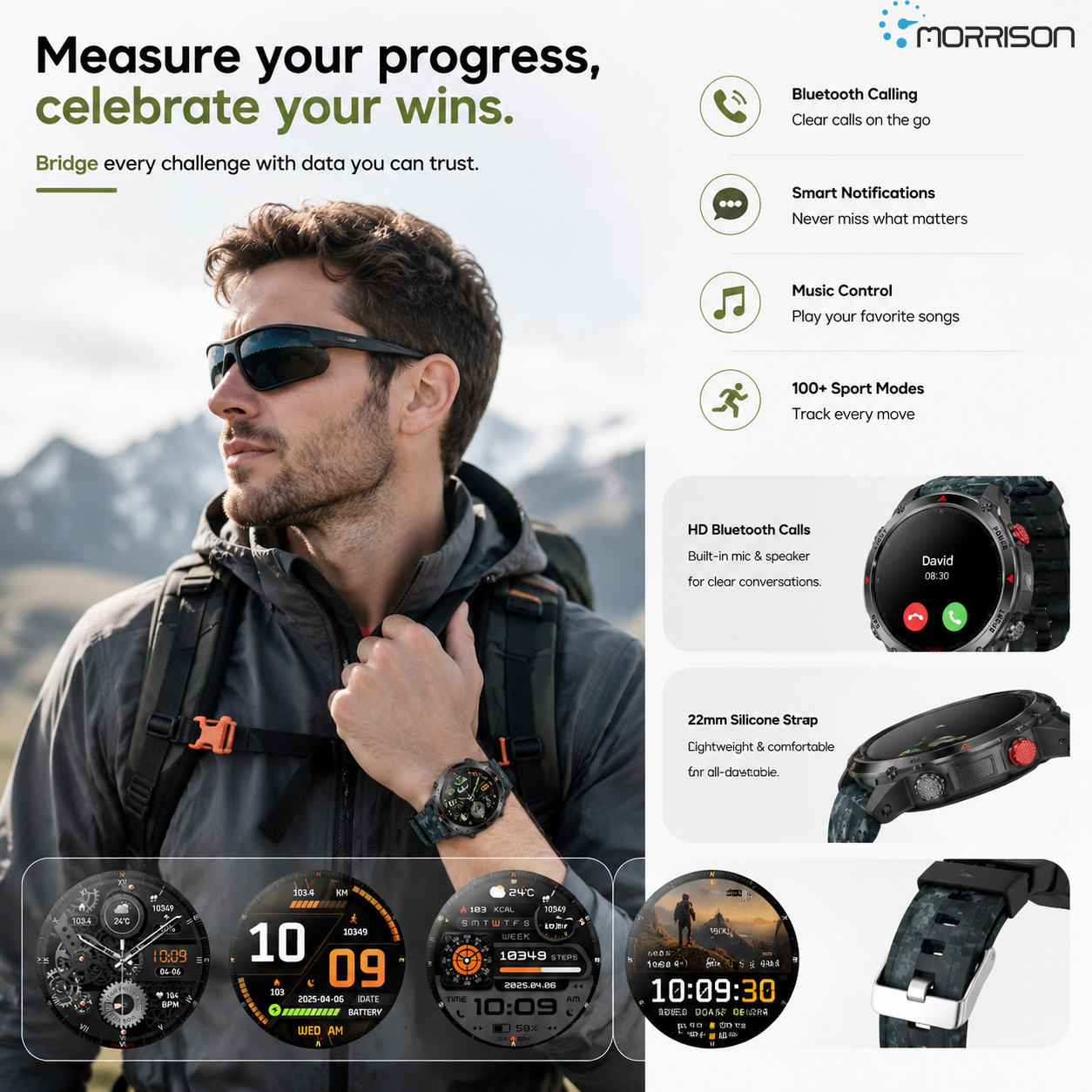 Morrison IP68 Elegant Luxury Smart Watch GPS Outdoor Sports Fitness Tracker with Bluetooth Calling