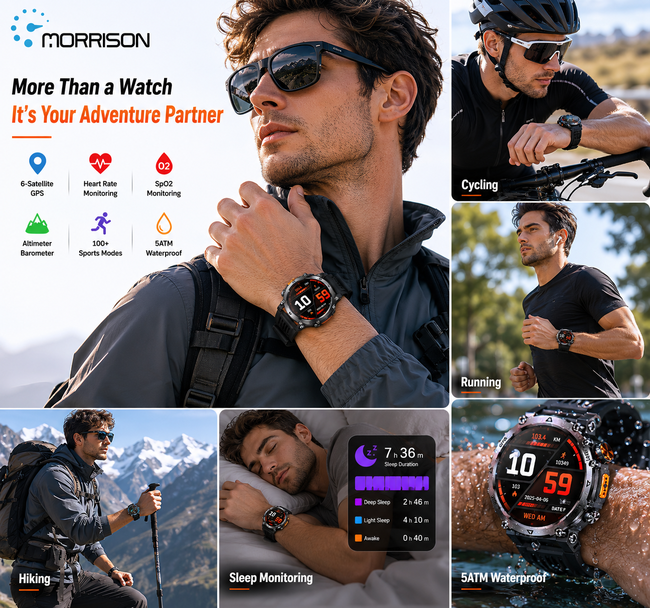 Morrison IP68 Elegant Luxury Smart Watch with GPS Outdoor Sports Tracking and Bluetooth Calling