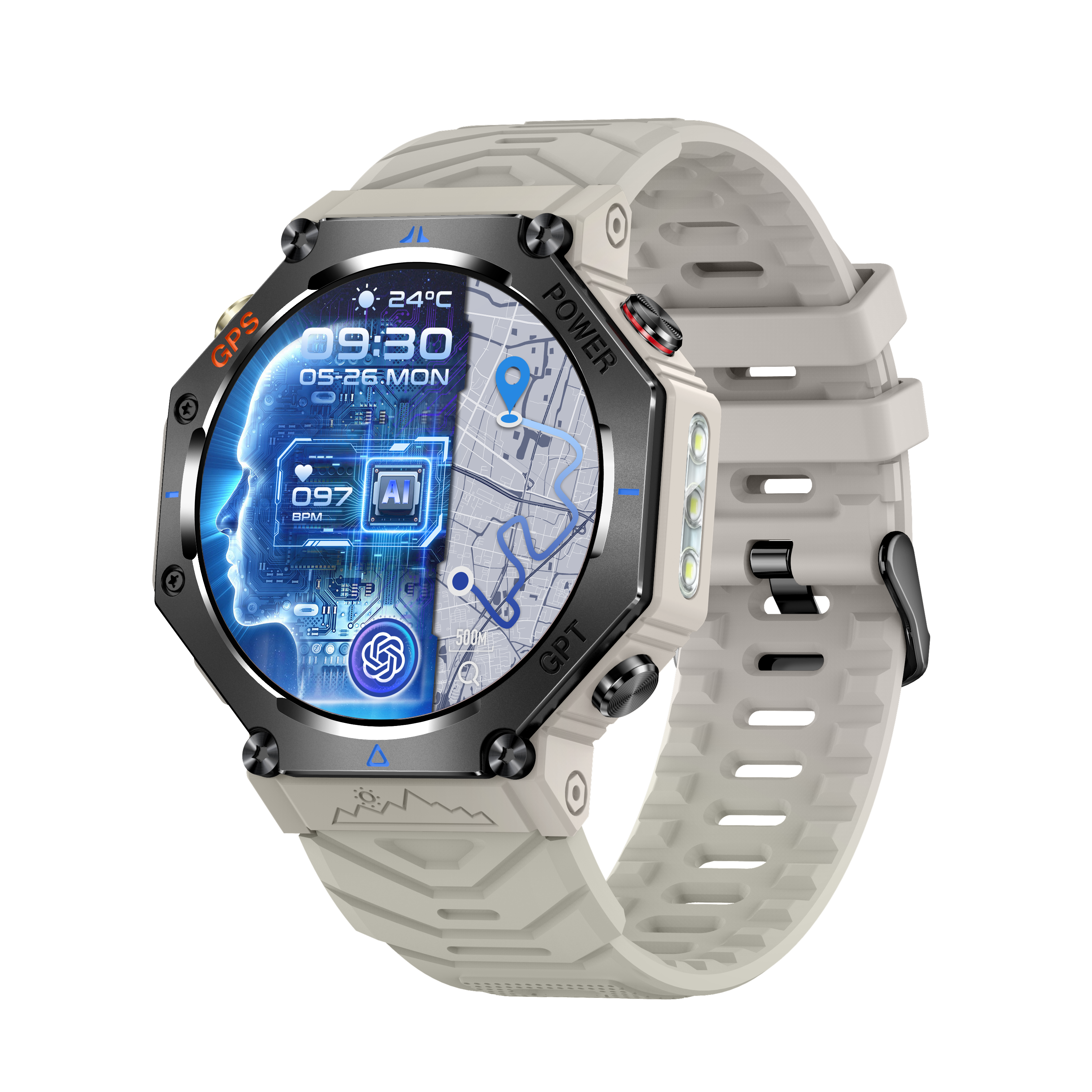 AI GPS Smart Watch for Men – Outdoor Sport, 1.39'' HD Display, Call & Health Monitor