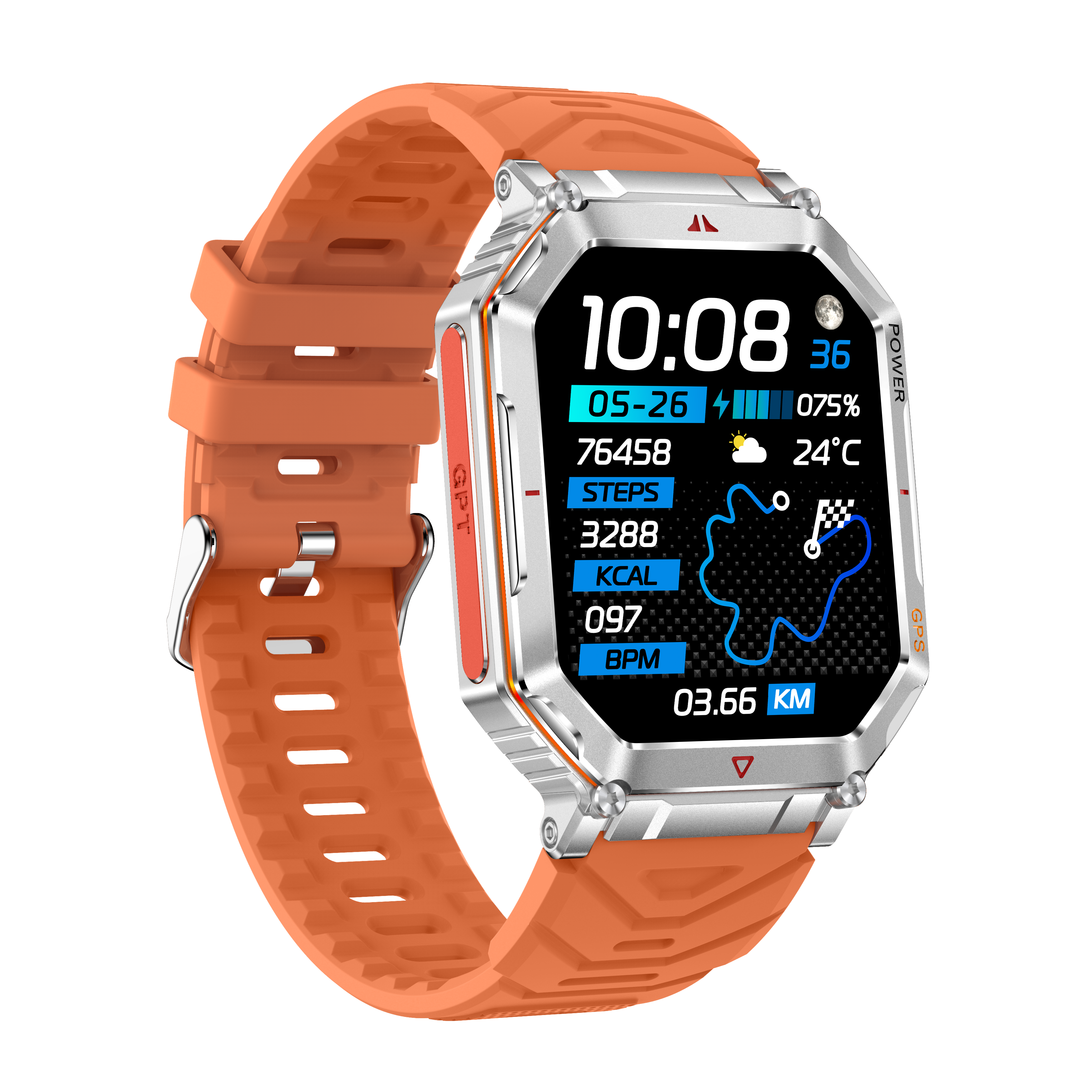 Rugged Men's Outdoor GPS Smartwatch with AI Voice, Flashlight & 107+ Sports Modes